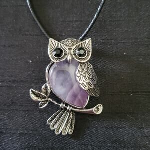 Amethyst Crystal Owl Pendant Necklace